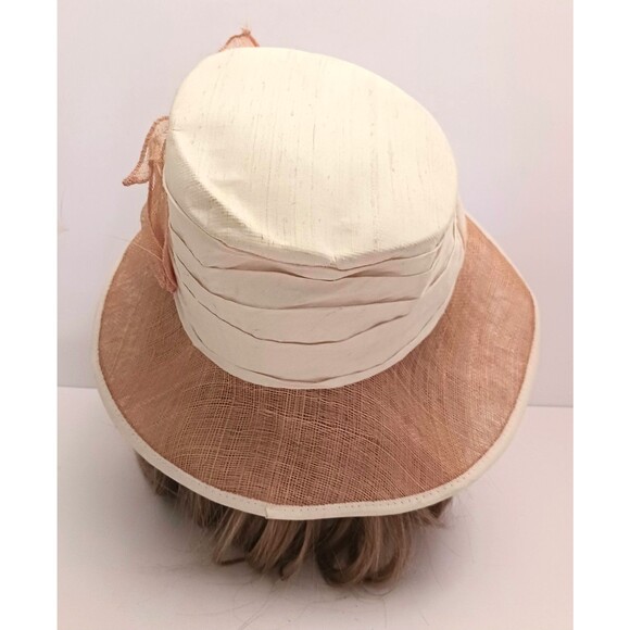 Halo Handmade in England Straw Hat Ivory Dupioni Silk Tan Mesh Bow & Brim S/M main image 11